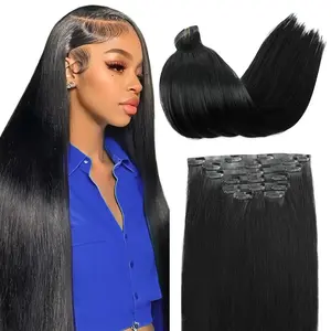 Hair Extensions Real Human Hair Clip ins Blonde Hair Extensions Highlight Seamless Clip in Human Hair Extension PU Skin Weft Add Volume 7PCS 120 G
