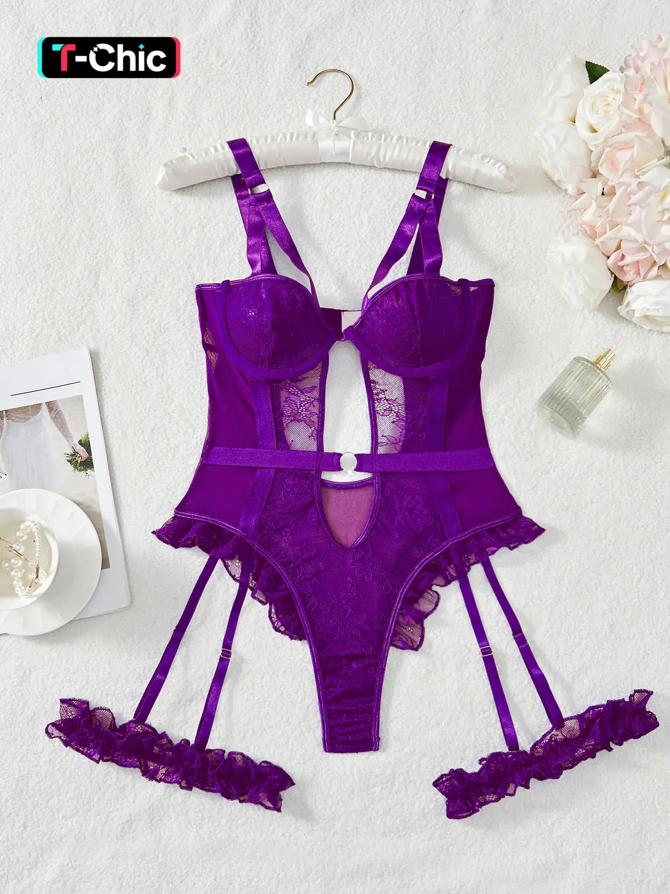 Loungewear set-Women's Sexy Lace Lingerie Underwear Overall Bodysuit with Underwire Support, Backless Design, Adjustable Straps, Comfortable & Stylish Aesthetic for All Seasons