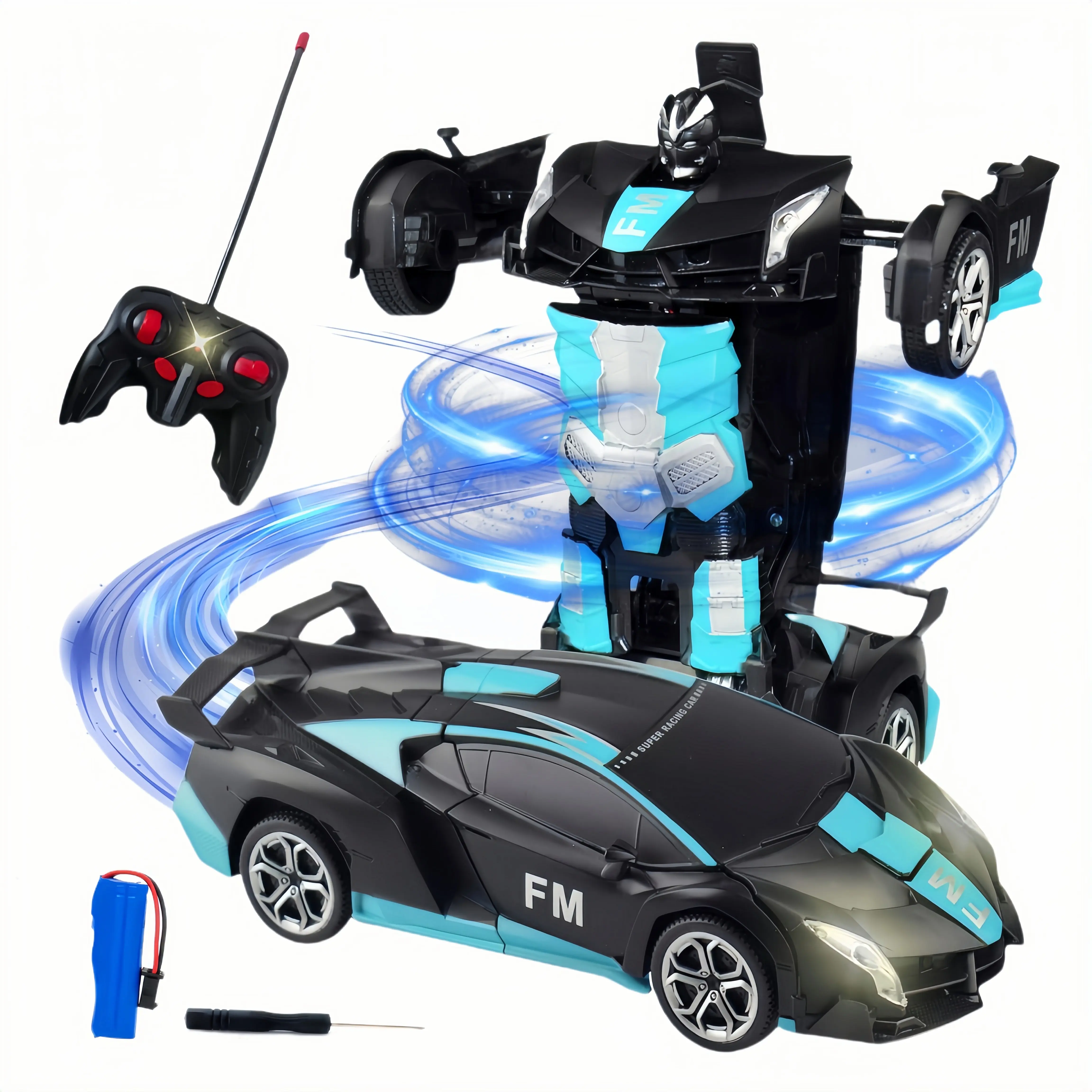 Tibibee Transform RC Car Robot, Remote Control Car Independent 2.4G Robot Deformation Car Toy with One Button Transformation & 360 Speed Drifting 1:18 Scale