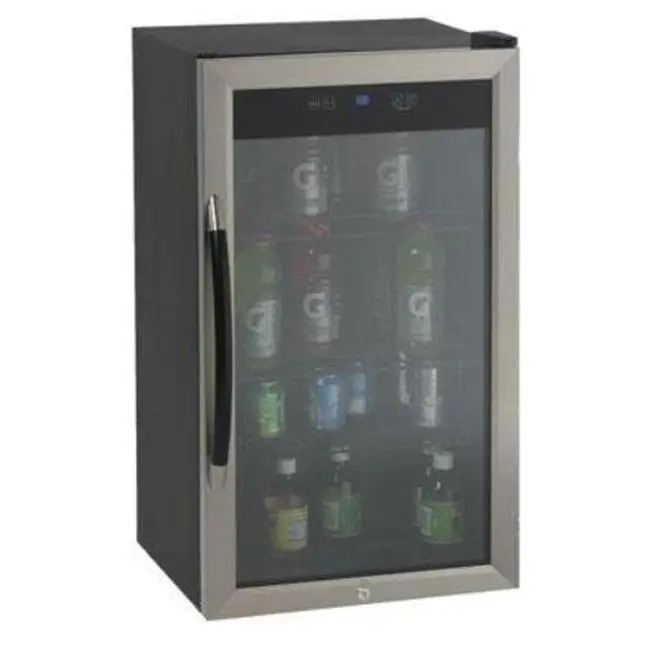 Avanti BCA306SS-IS 3.0cf Freestanding Lockable Stainless Steel Beverage Cooler - Adjustable Glass Cabinet, LED Display, Security Lock, Lights, Temperature Control, 33.25 H X 18.75 W X 17 D In.
