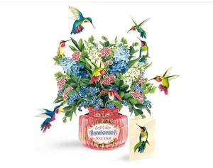 Pop Up Cards, Hummingbird Oasis, 12 Inch Life Sized Forever Flower Bouquet 3D Popup Greeting Card, Birthday Cards, Thank You Card, Blank Notecard & Envelope