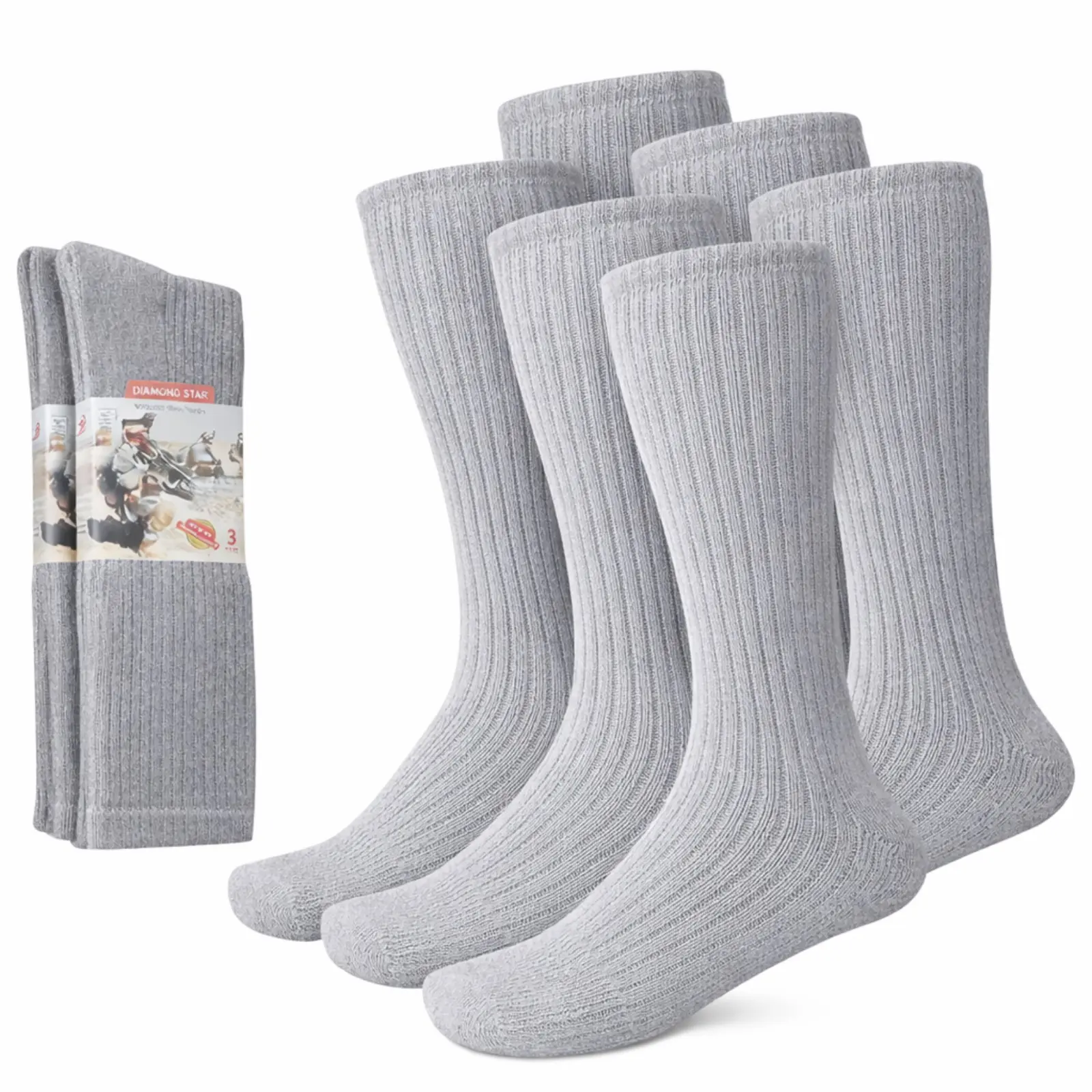 U.S. Military Men's Crew Socks Gray Army Boot Socks Beige Quick Dry Fibers Cotton Suitable for Trekking, Firefighting & Policemen - Prolonged 6-12  Pairs
