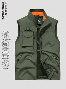 Men's Work Vest Multi-Pocket Design, Breathable Nylon Sleeveless Jacket for Hiking Outdoor Travel Photography