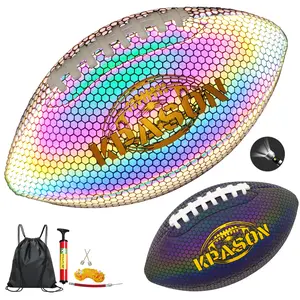 American Football, Holographic Reflective Glowing Footballs with Pump for Kids, Teens and Adults - Synthetic Leather Outdoor All-Weather Footballs