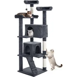 Cat Tree Tower 56in Cat Tower for Indoor Cats Kitten Tree Multi-Level Cat Tree with 2 Condo Furniture Activity Center with Scratching Posts Funny Toys Kittens Pet Play House