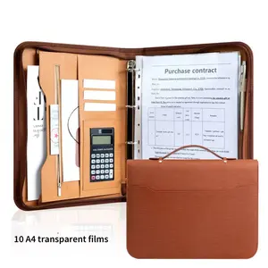 Multifunctional A4 File Folder PU Leather Zipper Bag, Portable Handle Design, Office Business Storage, Ideal for Travel and Daily Use
