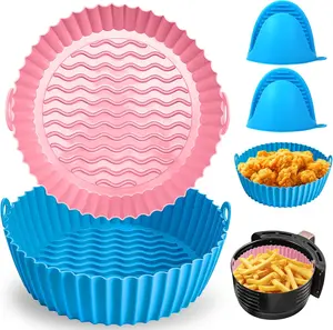 2 Pack Silicone Air Fryer Liner 8 Inches Reusable 3 to 6 Qt Temperature Resistant (500 Fahrenheit) Bakeware Basket Pot Round Utensils Handles Kitchen Oven Pan