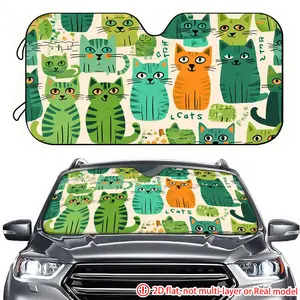 1pc green cat pattern car sunshade 2D high-definition printing, car sunshade effectively blocks sunlight, suitable for SUV, truck, General Motors front windshield decoration