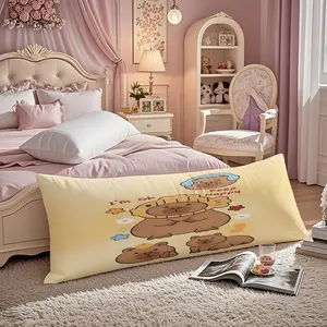 Cute hooded brown bear cartoon extra-long 20x54 inch bed pillowcase, decorates sofas and bed pillows, hand-washable durable fabric (no filling), suitable for Queen/King beds.