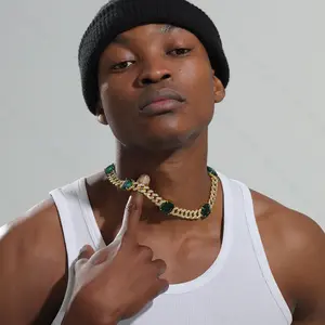Emerald New Hip-Hop Necklace Fashionable High-End Alloy Rhinestone Cuban Chain