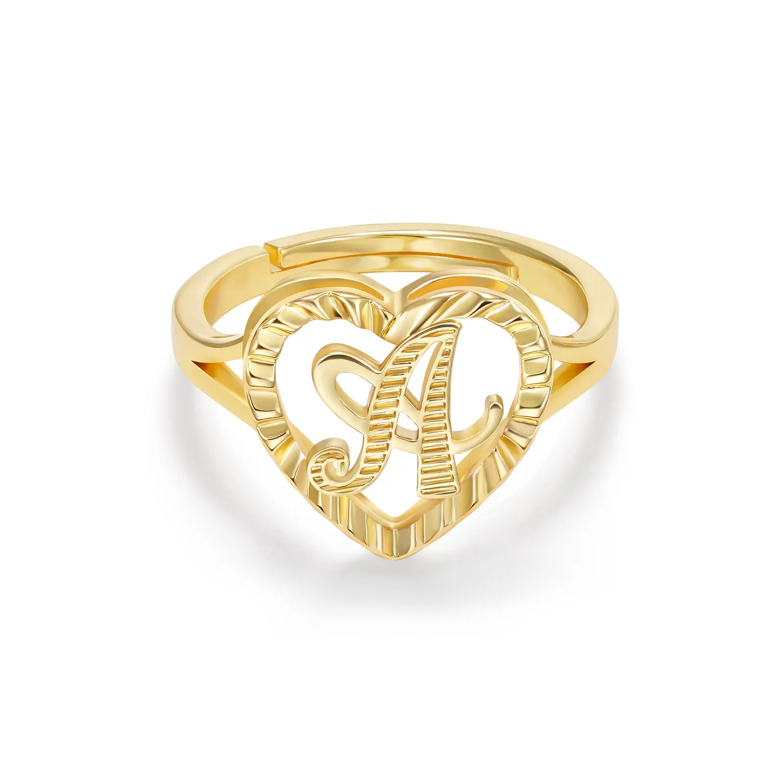 KissYan Gold Initial Letter Rings for Women, 14K Vintage Dainty Heart Adjustable Non-Tarnish Name Ring Jewelry Gift Mothers Day Gift Ideas