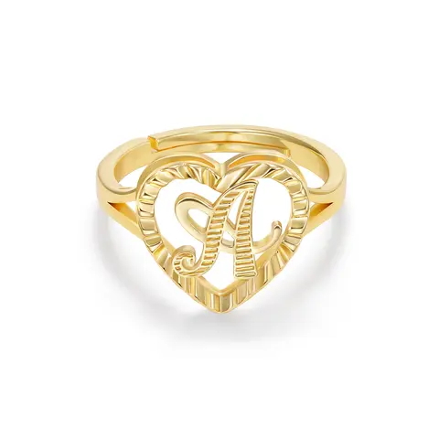 KissYan Women's 14K Gold-Plated Initial Letter Ring - Exquisite Trendy Heart Design Ring, Adjustable, Tarnish Proof, Unisex Fit, Everyday Wear, Anniversary Gift, Women's Jewelry Accessories, Exquisite Trendy Ring