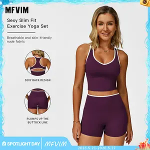 MFVIM Women's 2-Piece Sporty Yoga Set - Tight-Fitting Colorblock Casual Wear, Above-The-Knee Plain Design, for Gym Workout Women, Outdoor Running, Two Piece Set