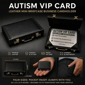 Stainless Steel Autism VIP Card + Vintage Mini Briefcase Cardholder
