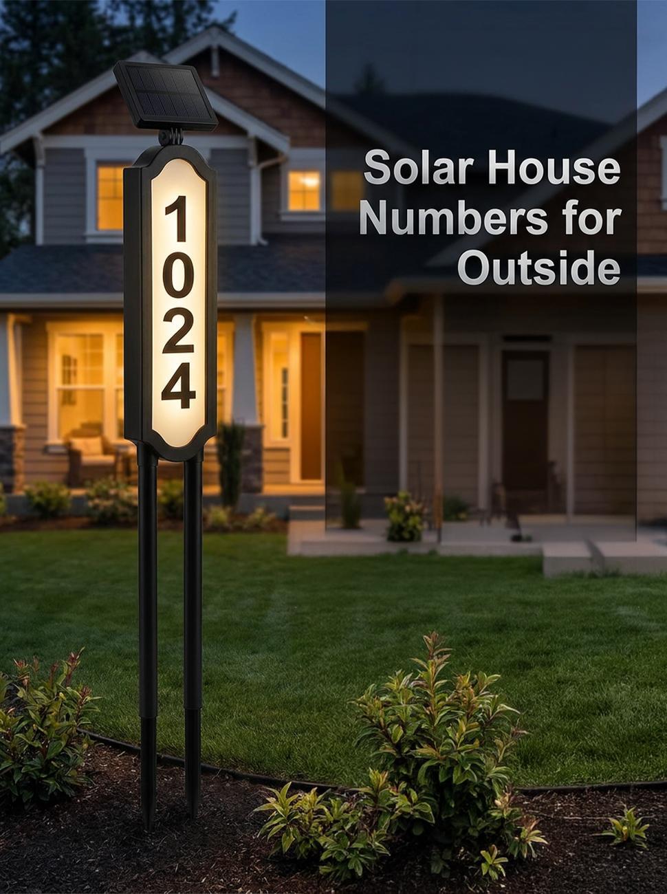 Solar Address Sign, Lighted House Numbers, Waterproof Solar Powered LED Address Plaque for Easy Delivery & Night Visibility, Outdoor Illuminated House Number Sign for Front Yard & Driveway, Wall-Mounted or Ground Stake, 3 Light Modes, #backtoschool