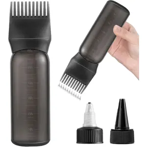 Root Comb Applicator Bottle Oil Applicator for Hair Dye Hair Oiling Bottle with Graduated Scale Black Haircare