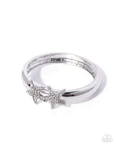 Starfish Symmetry - White Rhinestone Silver Star Bangle Bracelet - Paparazzi