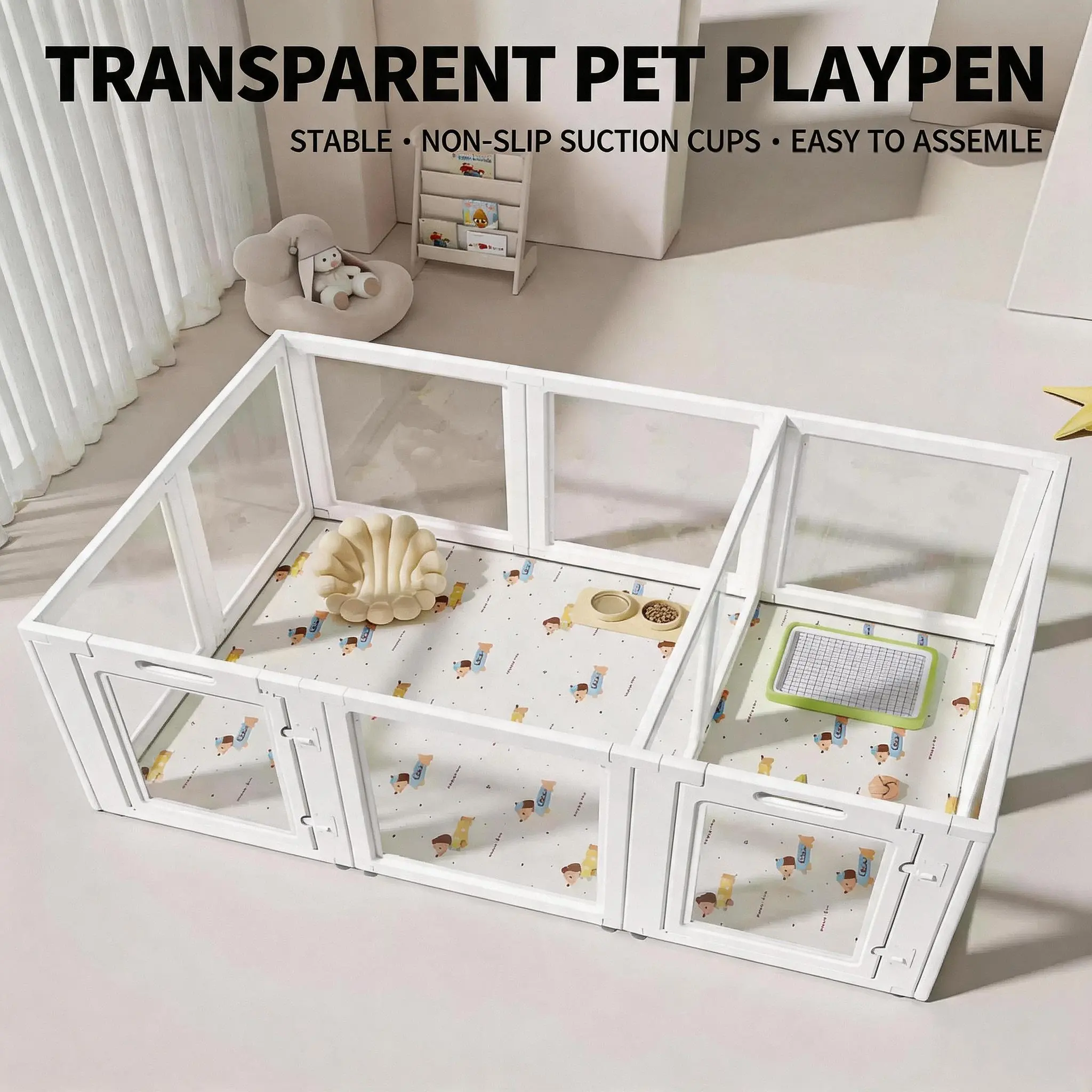 Clear Acrylic Pet Playpen - Indoor Transparent Dog Fence for Small Dogs, Cats, Rabbits, Portable Puppy Pen with 8, 10, 12 Panel Options, Tool-Free Easy Assembly