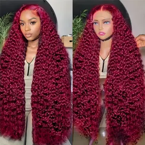99j Burgundy Lace Front Wigs Human Hair 13x6 Deep Wave HD Lace Front Wigs Pre Plucked with Baby Hair 180% Density