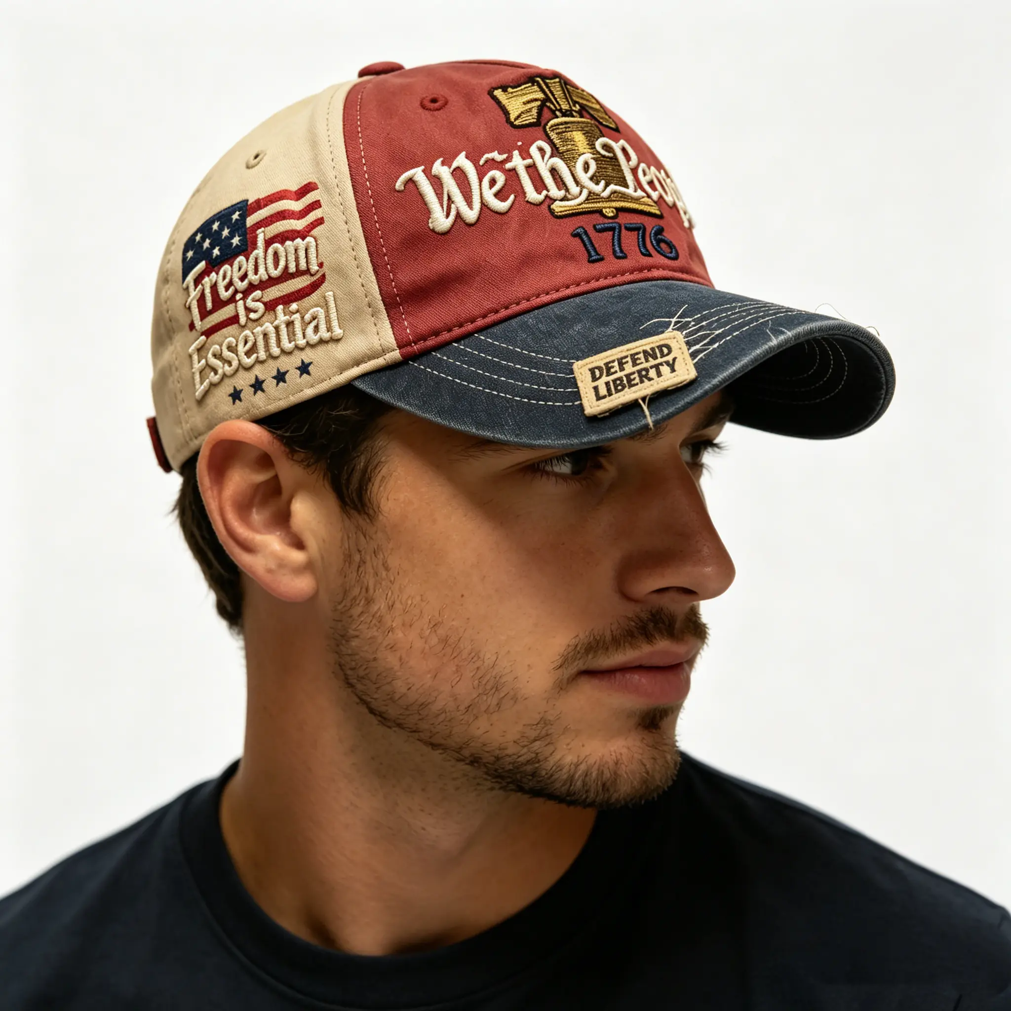 Patriotic Vintage Washed Cotton Baseball Cap - Men's Hat with We The People 1776 Embroidery, Adjustable Fit, American Aesthetic, 4th of July & America250, Accessories for Women, Fourth Of July, Independence Day, Party