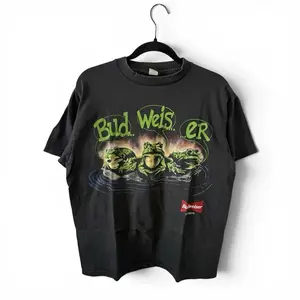 Budweiser Men's Black and Grey T-shirt, Vintage Budweiser Frogs Shirt, Bud Weis Er Graphic Tee, 90s Beer Commercial Shirt, Retro Budweiser Frog T Shirt Menswear Top