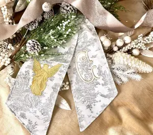 Silver and Gold Monogram Wreath Sash: Custom Christmas Angel Swag with Elegant Touch of Sparkle