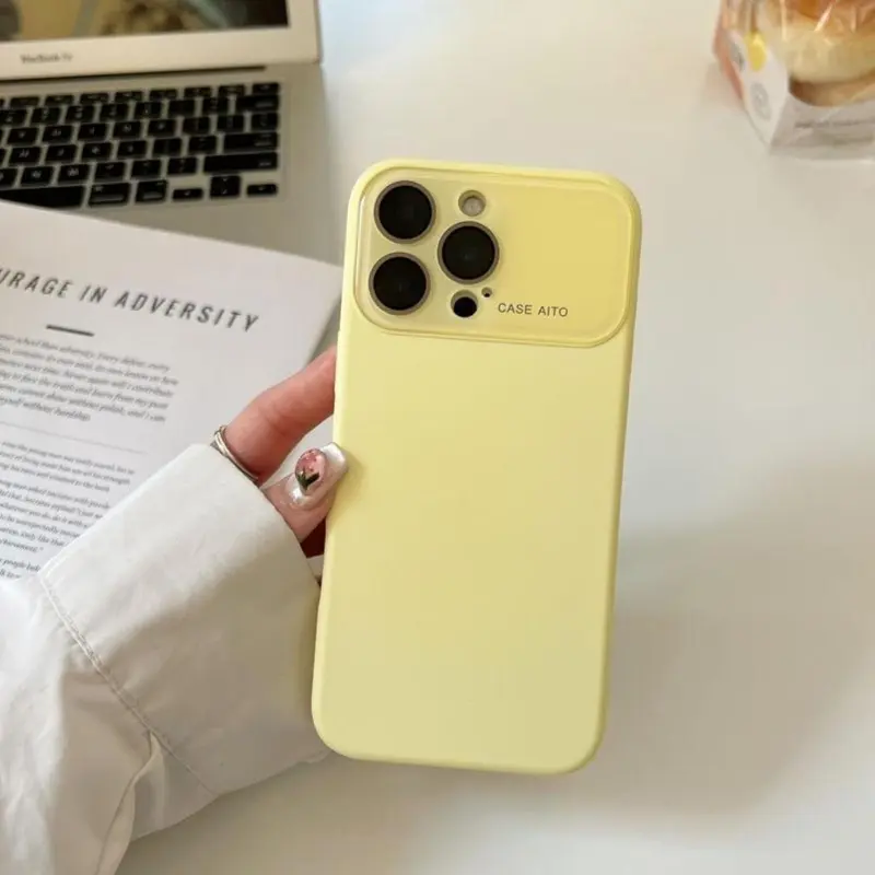 Solid Color Couple Smartphone Case for iPhone 13-17 Pro Max, iPhone Air - Handheld Cellphone Protection Cover, Built-in Lens Protector, Full Body Shockproof Device Shield (Yellow),back to school,back to school haul