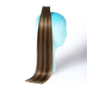 DNE Tape in Hair Extensions Real Human Hair14-24 inches 20Pcs/50g/Pack Seamless Dark Brown to Chestnut Brown#T2-P2/6 Straight Invisible Double Sided Tape in Hair Extensions for Women/Girls
