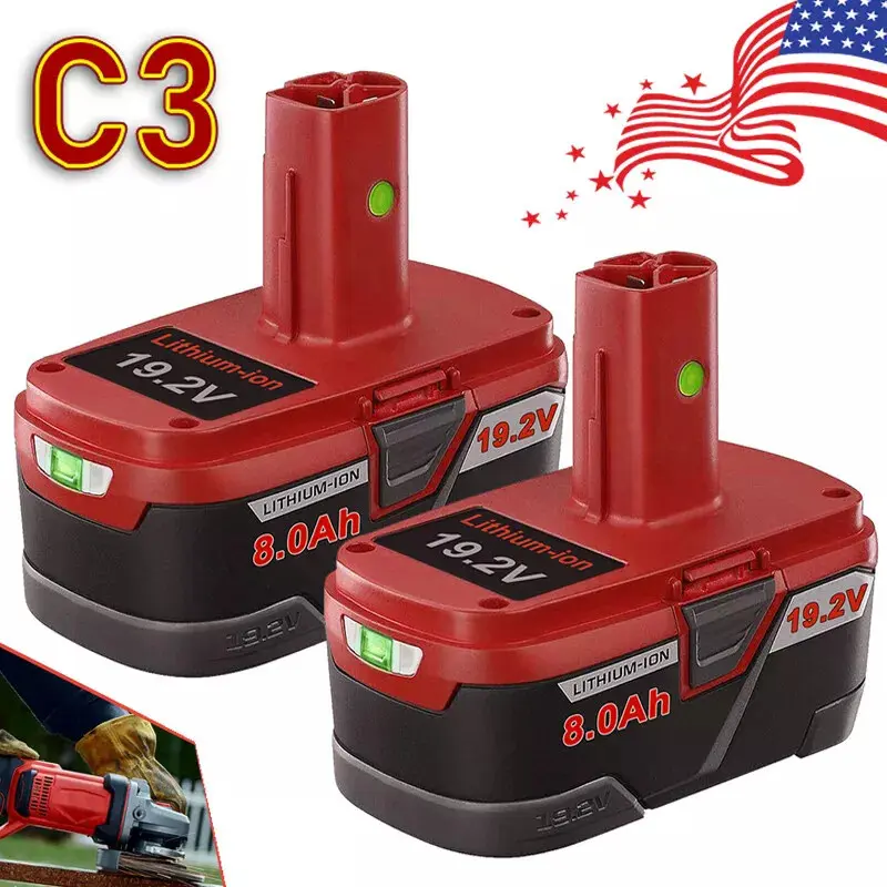 Battery Replacement (2-Pack, 19.2V 8.0Ah) for Craftsman C3 DieHard Lithium-Ion XCP Cordless Tools, ABS+PC Shell, High-Capacity Cells, Built-In ECP Smart Protection Chip, 3X Cycle Life, 4X Runtime, No Self-Discharge, Compatible 11375, 11570