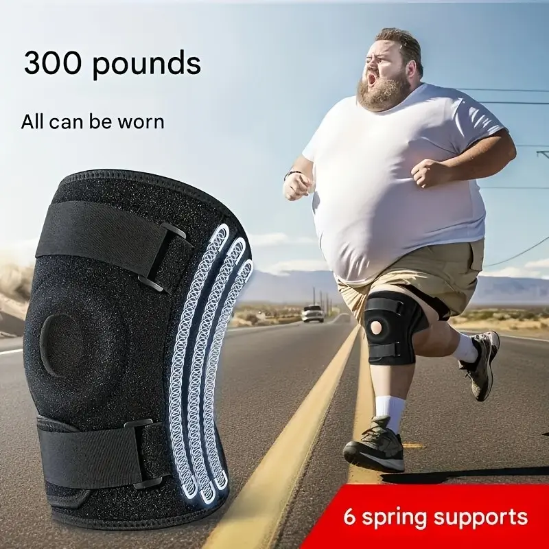 300lb Extra Large Athletic Sports Knee Brace Stabilizers Support, Knee Supporter, Breathable Fabric & Silicone Design, 6 Spring Supports, Suitable for Runners Knee Brace, Running, Jumping, Hiking