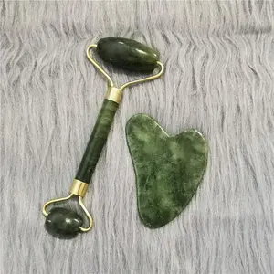 Natural Jade Stone Gua Sha & Roller, 2pcs/box Face Massage Tool, Professional Facial Massage Tool for Skin Care, Skin Relaxing Tool, Facial Wand, Facial Care Instrument