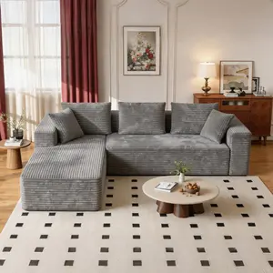 [Deals For You]ModernHub 108" L-Shaped Modular Boneless Modern , Corduroy Upholstered Cloud  for Living Room, Plush Deep Seat  Set, Gray  sleeper sofa comfy sectional  breathable chenille fabric dupe family couch home furniture