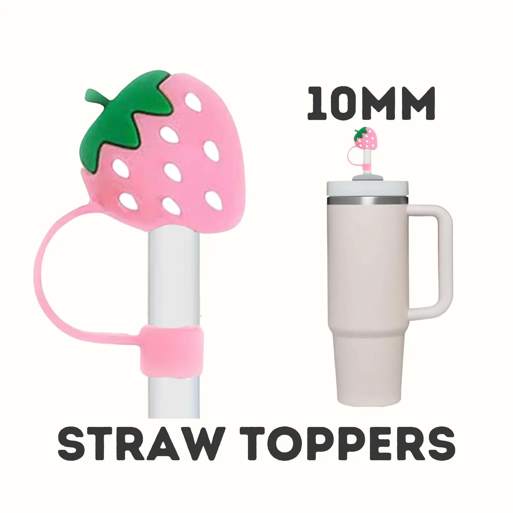 Straw Topper, Straw cover, Strawberry Straw Topper, 10mm Straw Topper