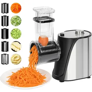 5-in-1 Electric Vegetables Chopper, 250W Cheese Grater Salad Shooter with 5 Different Blades, Food Processor Slicer for Carrots, Potatoes, Nuts, Crackers, Salad Prep