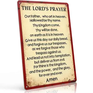 The Lord's Prayer Christian Faith 8x12 Inch Aluminum Metal Sign - Inspirational Religious Wall Decor for Church, Prayer Room, Bedroom, Entryway - Retro Tin Sign Gift for Christians, Faithful Believers and Religious Home Decor Enthusiasts