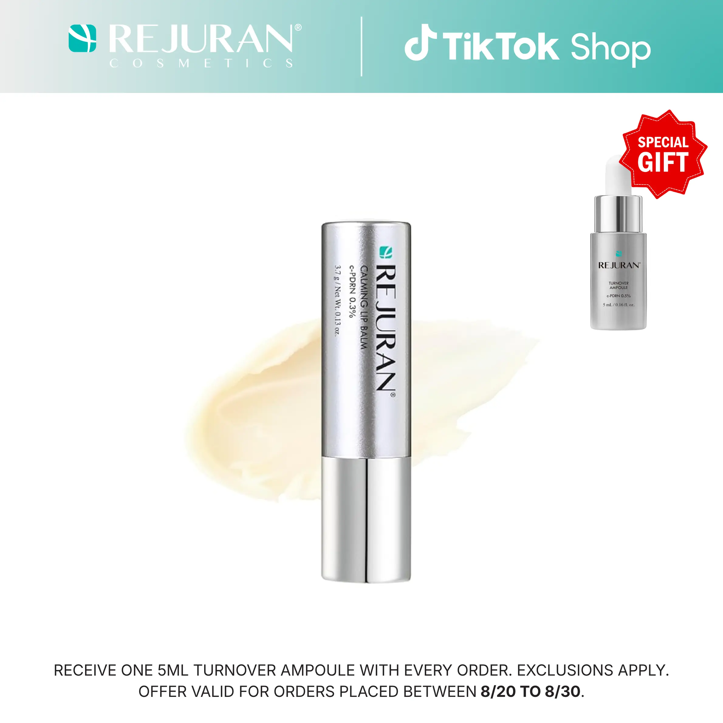 REJURAN Calming Lip Balm, c-PDRN – Deep Moisturizing & Soothing Care for Dry, Chapped Lips with Shea Butter & Jojoba Ester, Non-Sticky Formula & Fragrance-Free, Korean Skincare (3.7g)