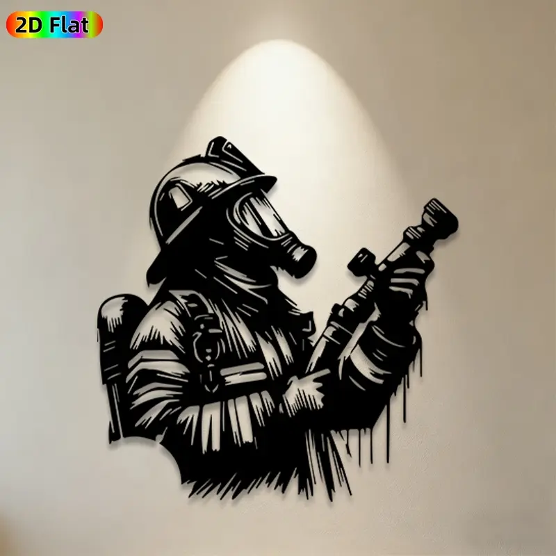 1pc Firefighter Metal Wall Art, Home Decor Accessory, Heroic Firefighter Statue Mural, Ideal Gift, Firefighting Decor Enthusiasts, Weather-Resistant Metal Wall Decor, Perfect for Garage Wall & Backyard Fence, Honorary Firefighter-Themed Decor