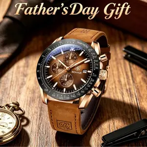Father's Day Gift for Dad, BENYAR Waterproof Chronograph Watch, Leather Band for Daily  Business Wear