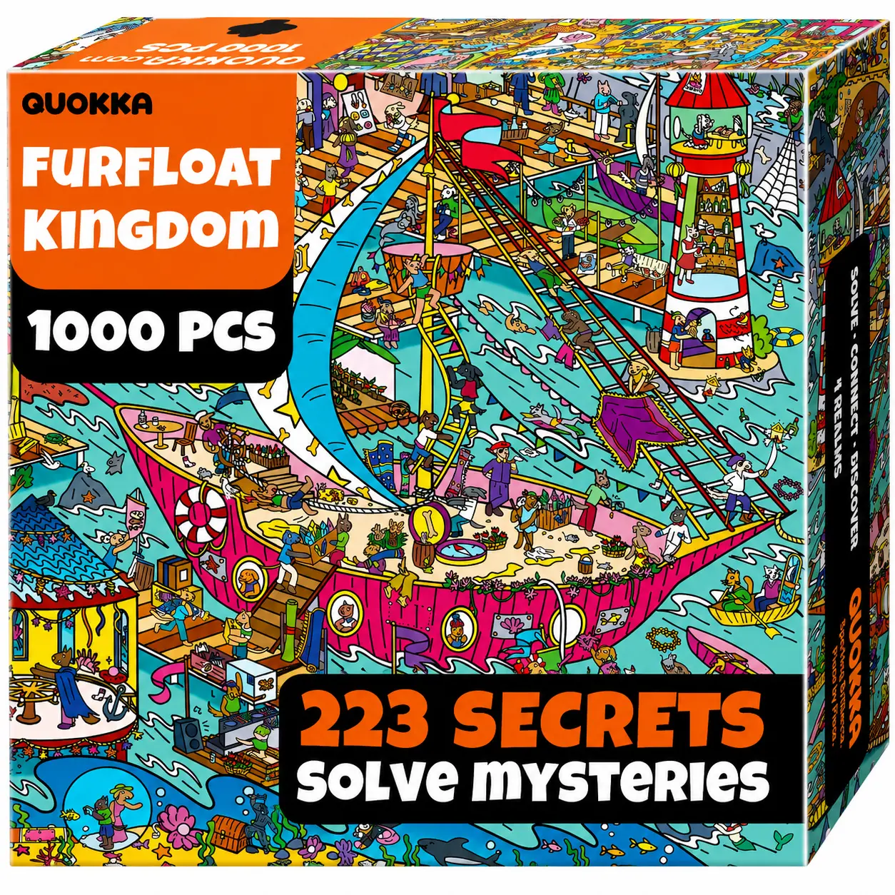 QUOKKA 1000-Piece Adult Jigsaw Puzzle (Furfloat Kingdom) - 223 Hidden Figures, Story-Rich Audio Story, Collectible Mysteries, Colorful Art, Ages 16+, Collect 4-Series Pieces to Build 1 Epic Realm & Hone Expert Skills, Pieces Jigsaw Puzzles Immersive World