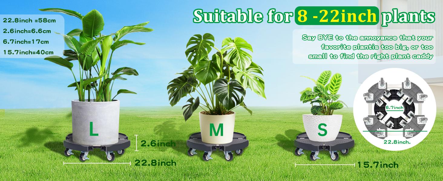 Plant Caddy with Wheels Heavy Duty with 8 Lockable Casters, Rolling Plant Stand Adjustable for 8 inch-22 inch Outdoor Indoor Large Plant, Plant Dolly with Wheels Heavy Duty 500lbs Capacity