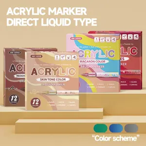 7-Pack 12-Color Liquid Gradient Acrylic Markers Set, Anime Hand-Drawn Style, Stacking Colors, Smooth Ink Flow, Ideal for Illustrators Students, Acrylic Brush Marker, Acrylic Paint Markers