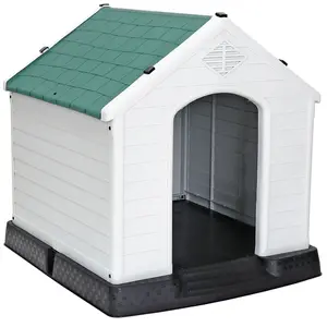 Segawe Plastic Indoor Outdoor Dog House Medium Pet Doghouse White, Green Roof