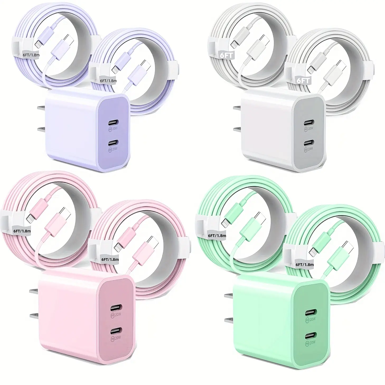 4 Color Fast Charger For IPhone 14 Charger [MFi Certified] 40W (20W+20W) Dual Port USB-C Quick Wall Charger Block With 6FT TypeC To Lightning Cable Fast Charging For IPhone 14/13/12/Pro/Max/11/XR/SE 2022 Cellphone Smartphone