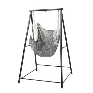 Hammock Chair Stand Set 70.9 inch Steel Frame Black & White Jacquard Fabric Swing Seat 2 Pillows S Hooks Indoor Outdoor Hanging Lounge Chair