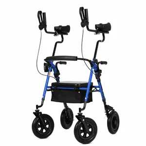 ELENKER HFK-9236T4 All-Terrain Upright Rollator Walker – 10″ PU Wheels,Adjustable Padded Armrests,Ergonomic Handbrakes,Foldable Lightweight Aluminum Frame,Seat & Storage Basket,Mobility Aid for Seniors Collapsible Cane Elderly Aid Tool Folding Scooter