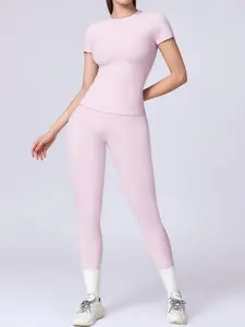 Women's High Elasticity T-Shirt, Pure Color Fashion Home Gym Multi-Purpose, Fitted Sport Short Sleeve Top, Sporty High Stretch, All-Season Versatile, Gym Tops, Gym Clothes Workout, Stretchable Activewear, Sportswear All Seasons, Activewear Clothing