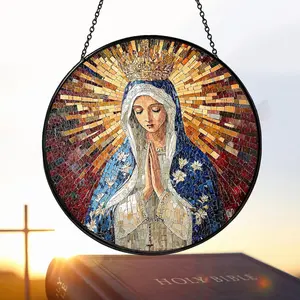 Blessed Virgin Mary Religious Acrylic Suncatcher, Water Ripple Effect Holiday Window Hanging Mom Gift Halloween Decor