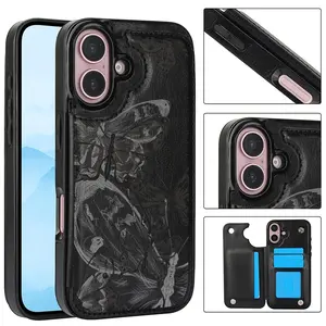 Shockproof Wallet Case with Card Holder - Dark Abstract Design for iPhone 17/16/15 Pro Max 14 Plus/13/12/11 Pro/Air