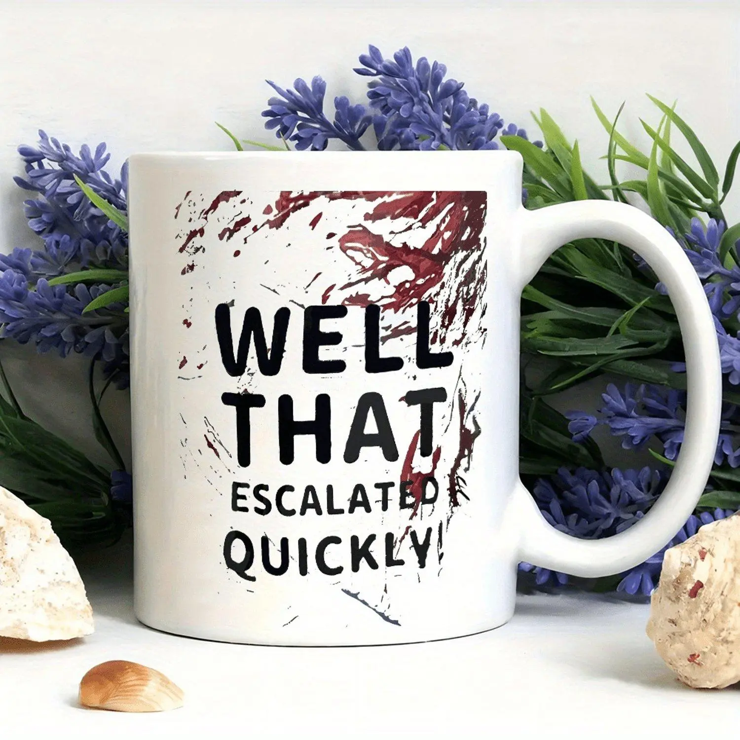 1pc Ceramic Coffee Mug with "WELL THAT ESCALATED QUICKLY" Print, 11oz Novelty Cup for Beverages, Ideal for Esports, Office & Birthday Gift