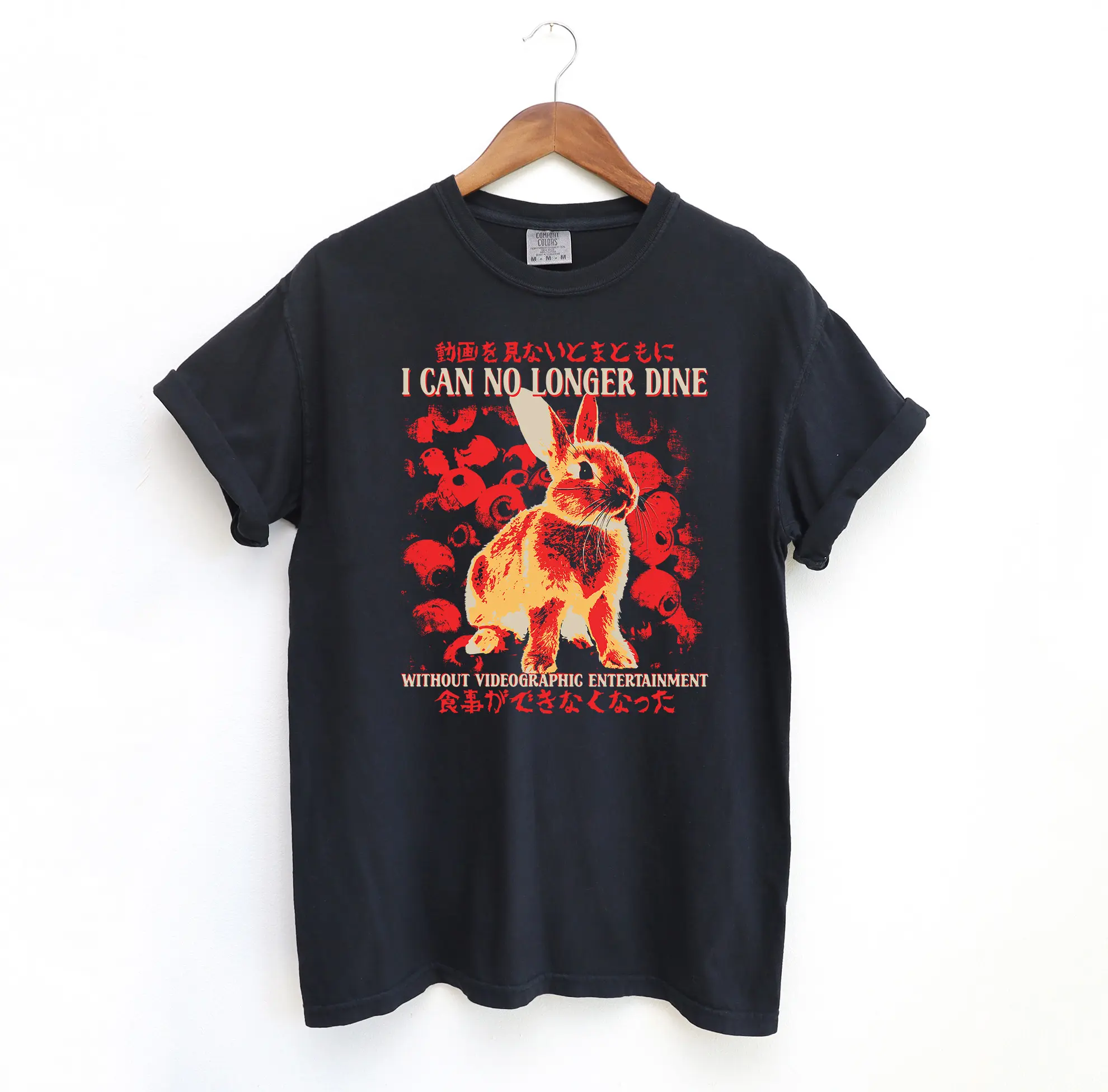 I can no longer dine Rabbit Vintage Japanese T-Shirt, Comfort Colors Bunny Rabbit Graphic Tee, Japanese Horror T-shirt